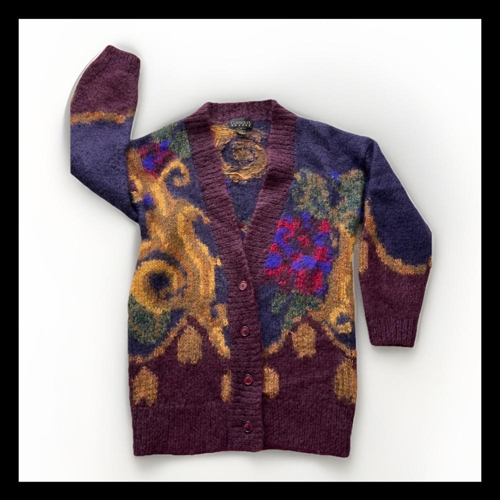 Classiques V Neck Cardigan Mohair Wool chunky Thick Multicolor Woman’s Sz M